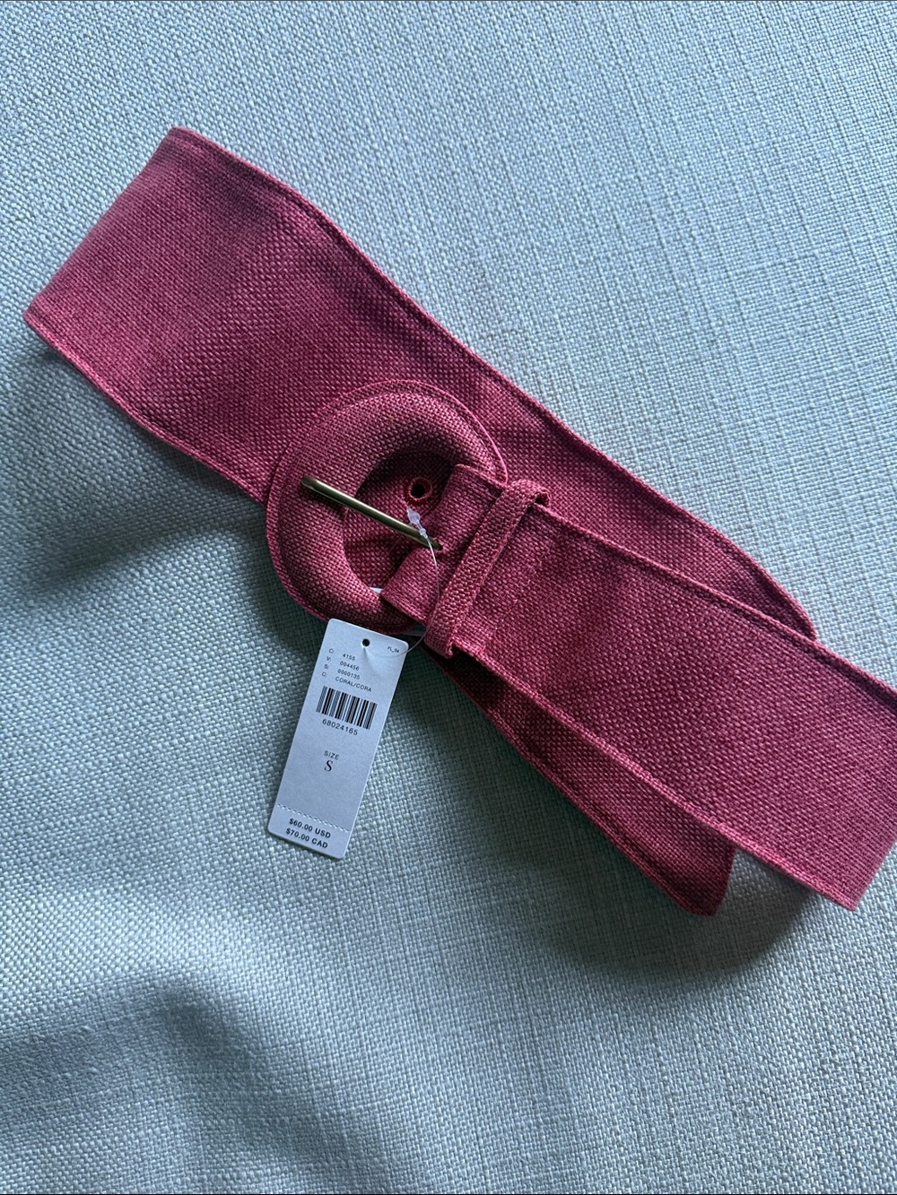 Anthropologie Coral Linen Round-Buckle Belt with Gold-Tone Pin